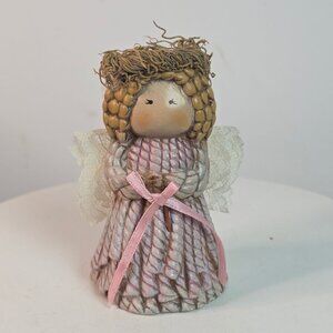 Handcrafted Straw & Lace Angel Figurine With Woven Dress